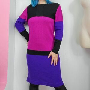 Vintage 90s Liz Claiborne Pink / Purple Color Block Knit Dress